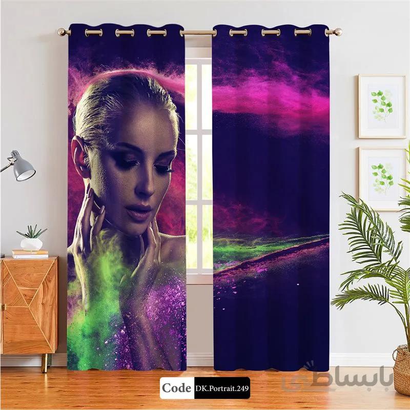 پرده پانچی (هازان و مخمل) کد DK.Portrait.249 طرح چهره زن و رنگ ها