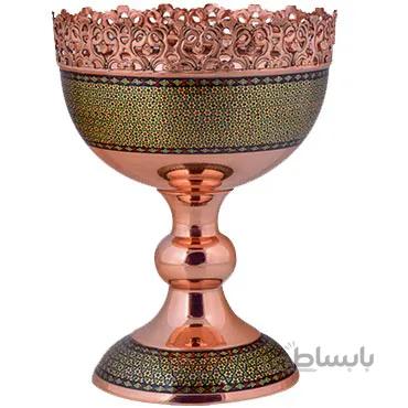 آجیل خوری مسی خاتم کاری اثر آقاجانی ارتفاع 30سانتی متر کد C-483