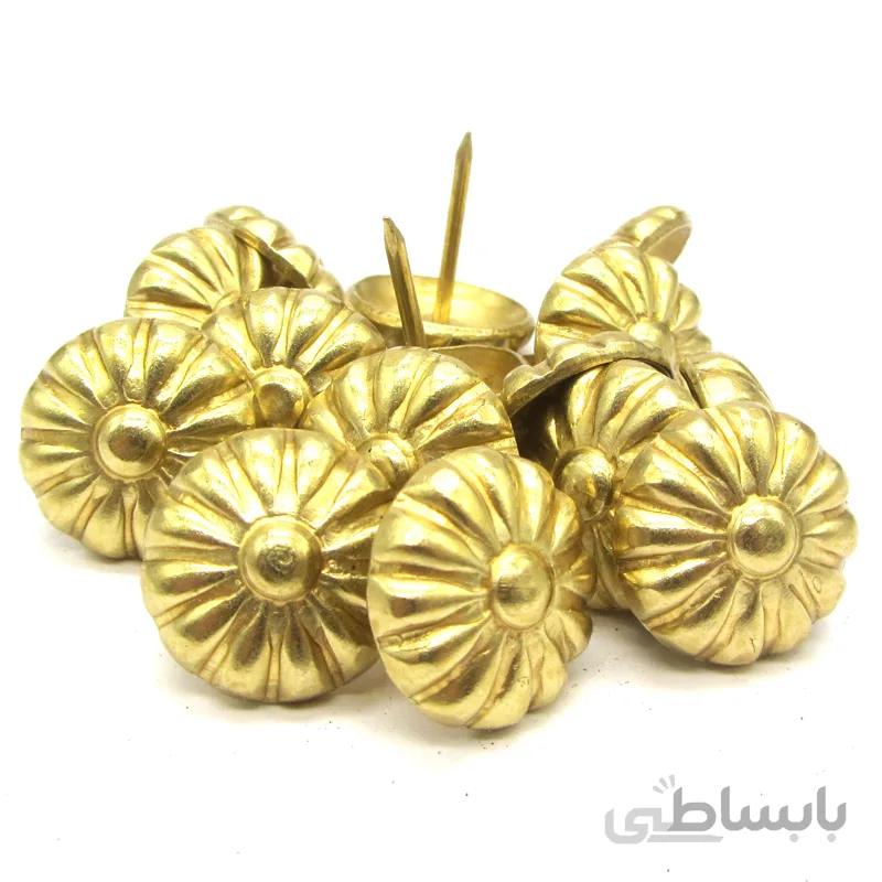 گل میخ گل برجسته طلایی طول 20 قطر 16 میلی متر بسته 10 عددی
