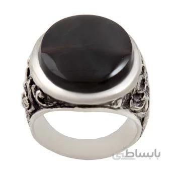 انگشتر نقره مردانه مدل عقیق یمنی سیاه قلم زنی کد AM_1863