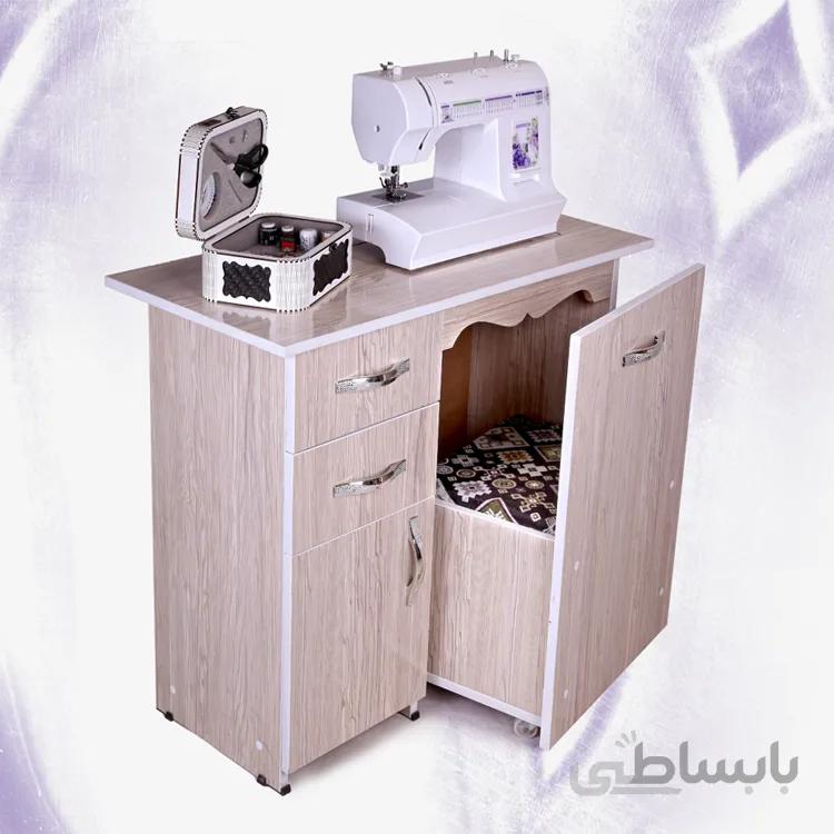 میز چرخ خیاطی با صندلی چرخ دار با دو کشاب و کمد