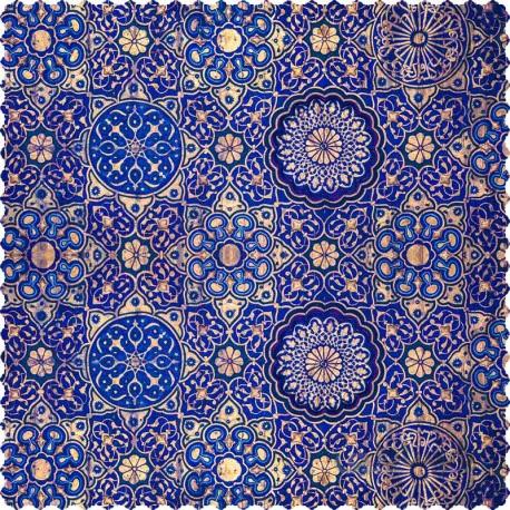 رومیزی مخمل مربع مهر و کاشی طلایی