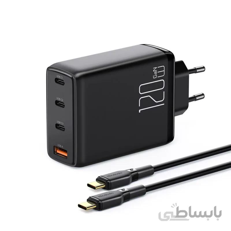 شارژر آداپتور دیواری چهار پورت 120 واتی مک دودو مدل MCDODO CH-0771 GAN به همراه کابل 2 متری