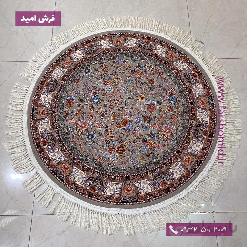 فرش ماشینی دایره 1200 شانه طرح باغ گل الماسی قالی کشمیر