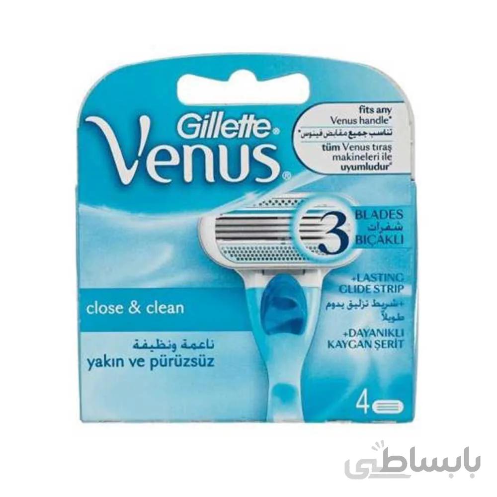 تیغ یدک ژیلت مدل Venus Close & Clean بسته 4 عددی ا Gillette Venus Razor Blades 3Pack of4