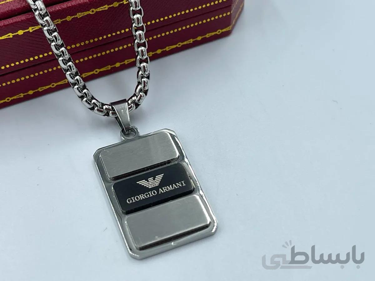 گردنبند جورجیو آرمانی نقره ای مشکی