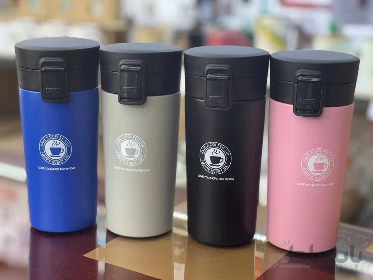 تراول ماگ ضامن دار استوانه ای آلبالویی ا Travel mug
