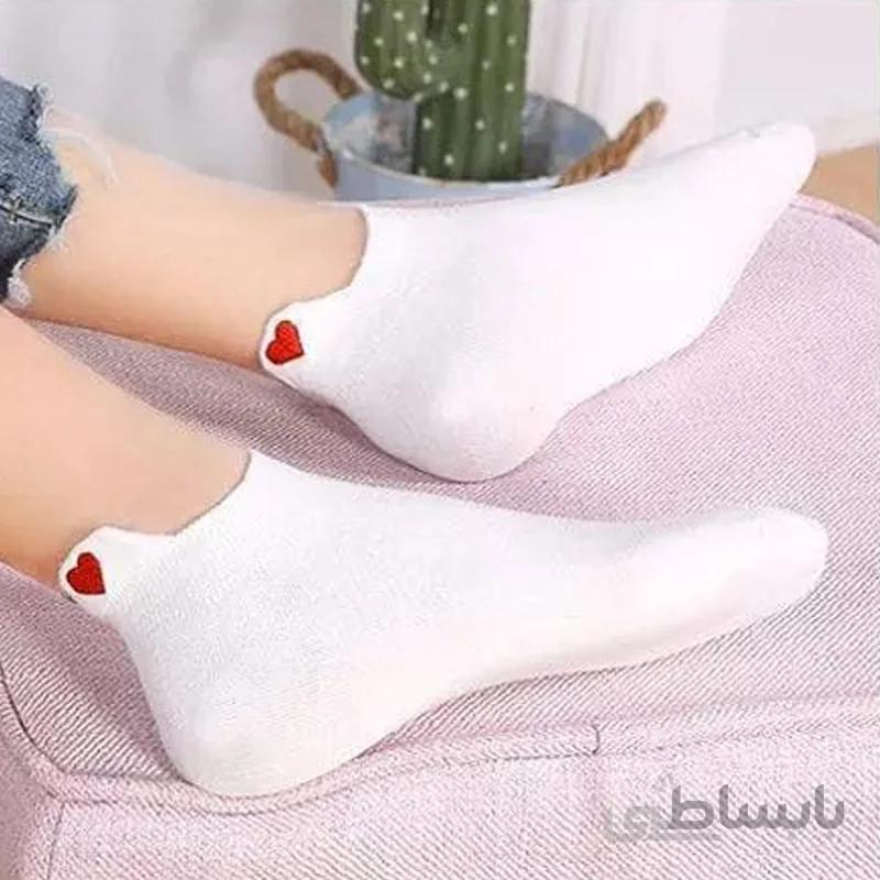 جوراب قوزکی زنانه گلدوزی طرح قلب