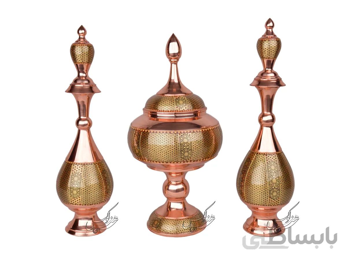سرویس شکلات خوری و تنگ مس و خاتم کاری