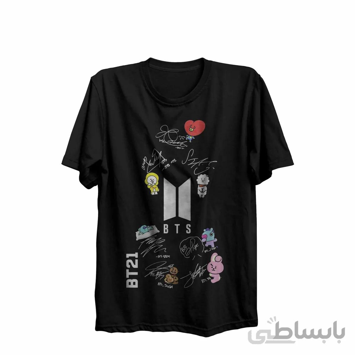 تیشرت یقه گرد مشکی طرح بی تی اس BTS کد 284675
