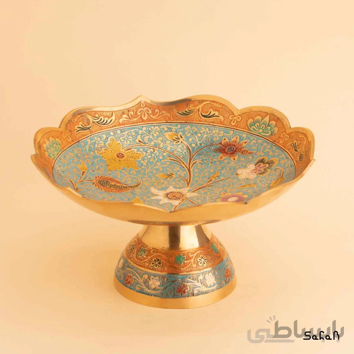 شیرینی خوری برنجی میناکاری پایه دار مدل آکولاد سایز 2