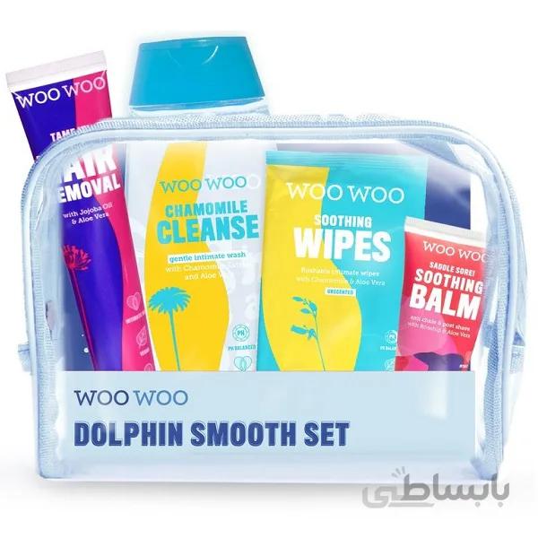 گیفت ست دلفین woowoo | ژل شستشوی مخصوص + کرم موبر + دستمال پاک کننده + بالم تسکین دهنده اندام حساس ا Woo Woo Dolphin Smooth Set