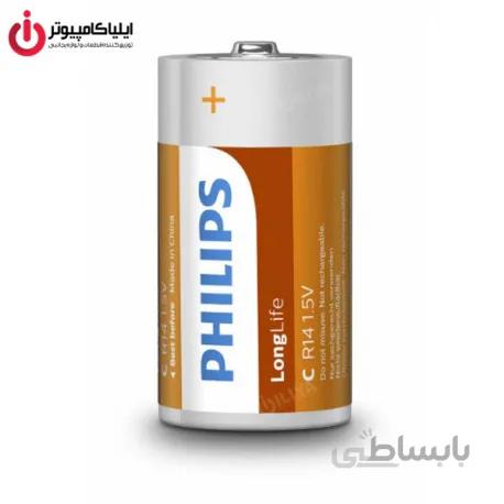 باتری متوسط سایز C تکنولوژی Zinc برند فیلیپس مدل R14L2F/97 سری Long Life بسته 2 عددی