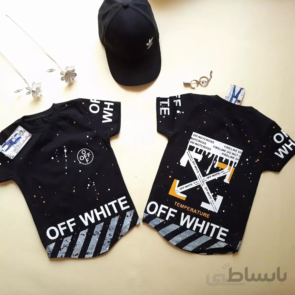 تیشرت پسرانه نخی مشکی رنگ با طرح off white 40