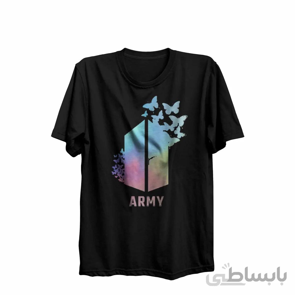 تیشرت یقه گرد مشکی طرح بی تی اس BTS
