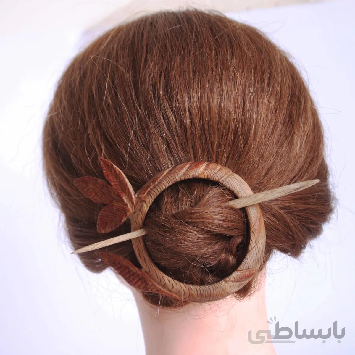 گیره مو دوتایی دستساز چوبی طرح برگ زیتون کد ۱۰۲۴۴۹