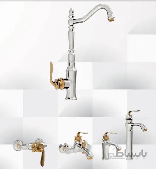 ست شیرآلات کروم طلایی مدل بامبو برند شیر زرین