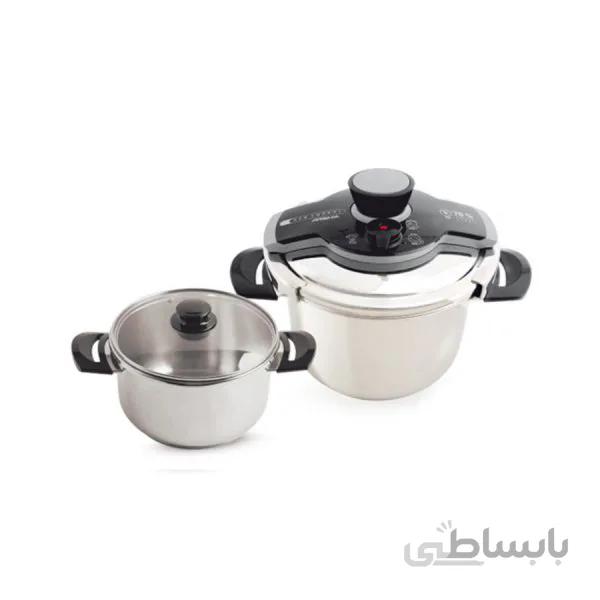 زود پز دو قلوی استیل ترک مشکی عرشیا مدل PR116-1998