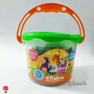 خمیر بازی 12 رنگ سطلی پالمو palmo نارنجی سبز