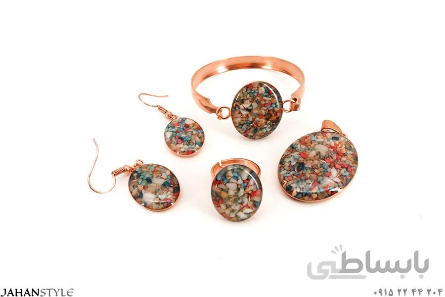 ست کامل مسی بچه‌گانه طرح سنگ رنگی