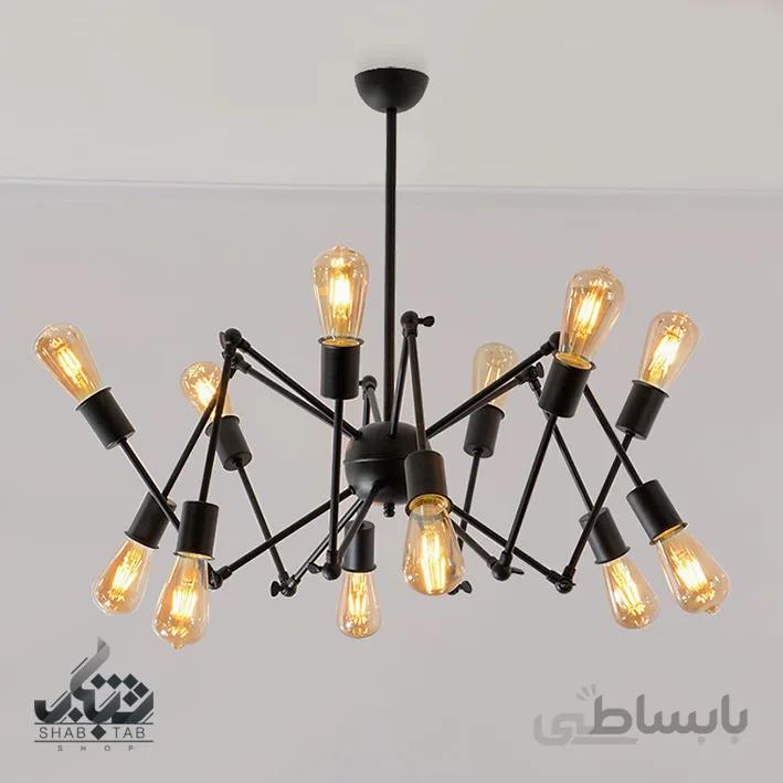 لوستر آویز مدرن 12 شعله عنکبوتی کد 1277 مشکی SHJ – سرپیچ E27
