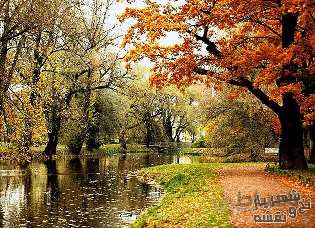 نخ و نقشه بافت تابلو فرش طرح منظره پاییزی زیبا کد j-184