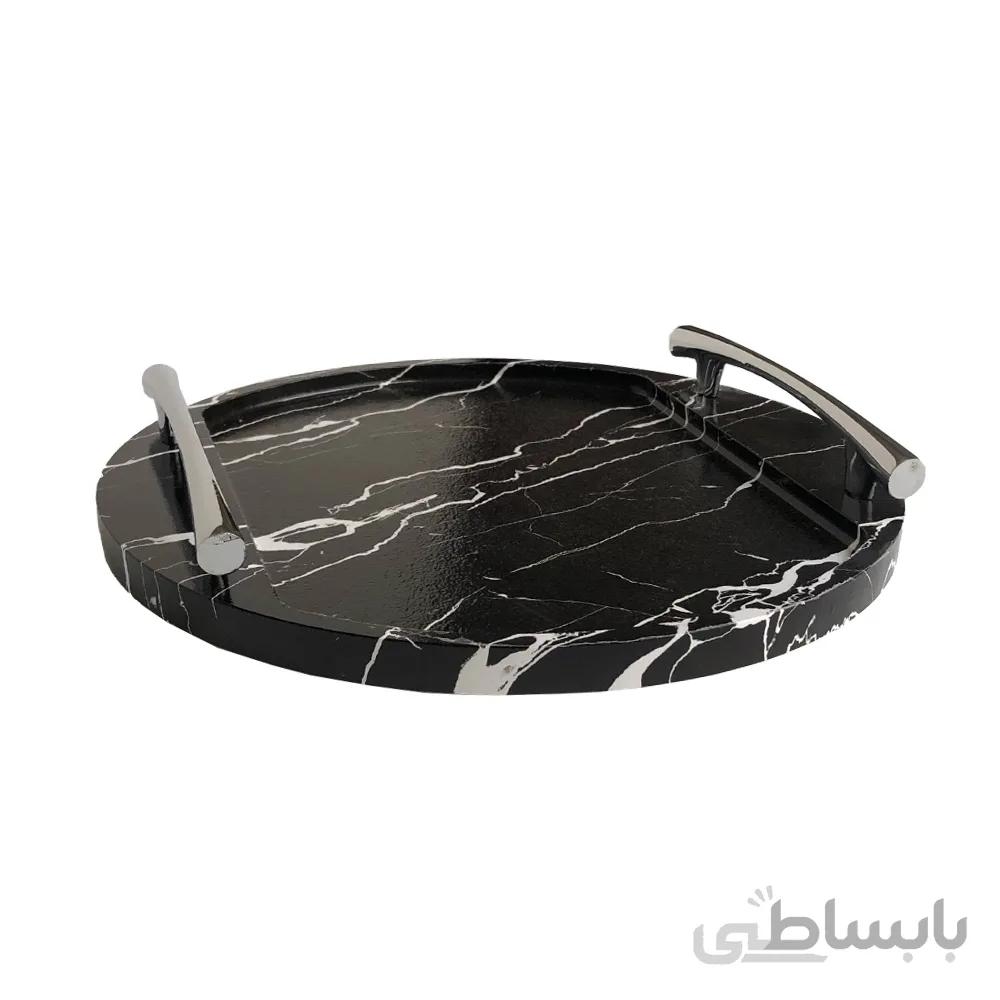 سینی چوبی گرد مدل دسته دار ماربل