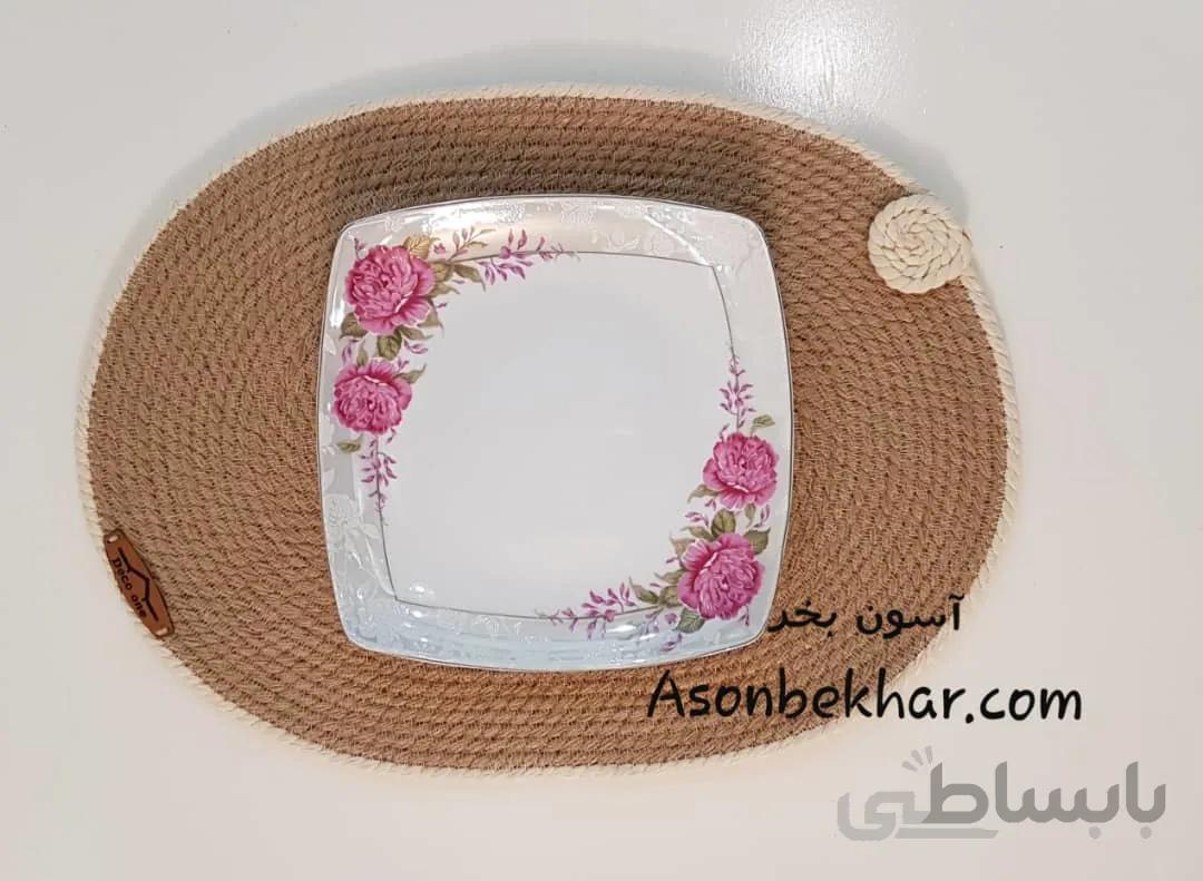 زیر بشقابی بیضی کنفی دور کرمی رزا – دکووان