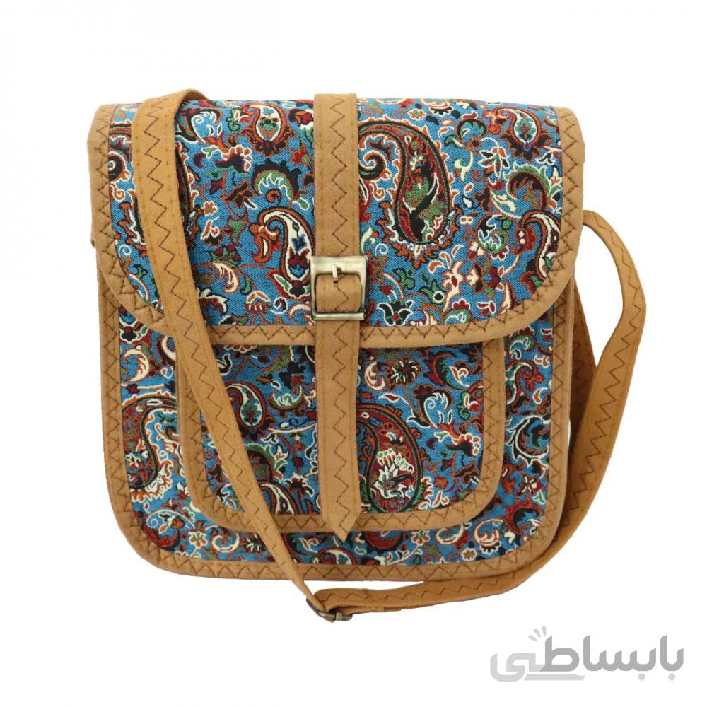 کیف زنانه سنتی دوشی فیروزه‌ای عسلی