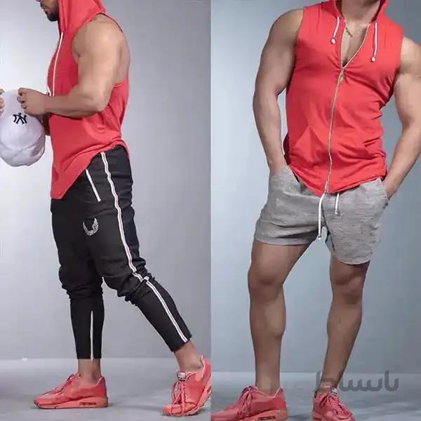 رکابی کلاهدار مردانه ورزشی رنگ قرمز کد 113 ا Men's hooded sweatshirt pink color code 113