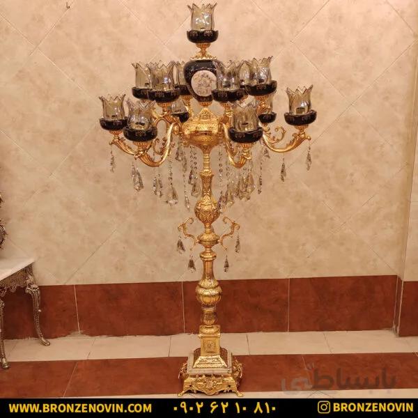 آباژور برنزی ایستاده کنار سالنی شاخه باربد آبکاری طلا براق