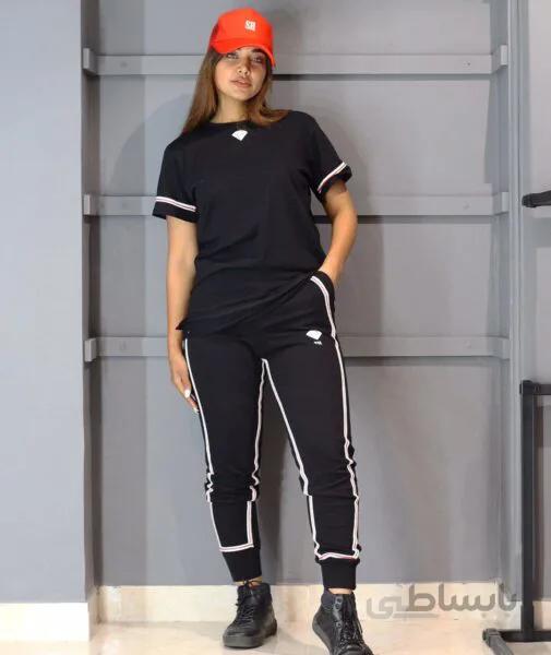 ست مشکی نوار یک سلامتی ا Men's viscose red t-shirt and shorts set