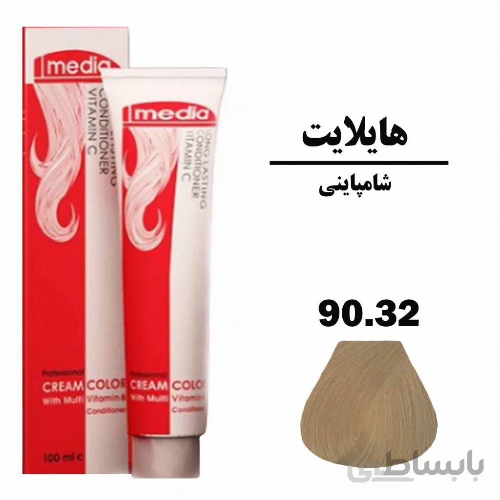 رنگ مو شامپاینی مدیا سری هایلایت شماره 90.32 حجم 100 میلی لیتر