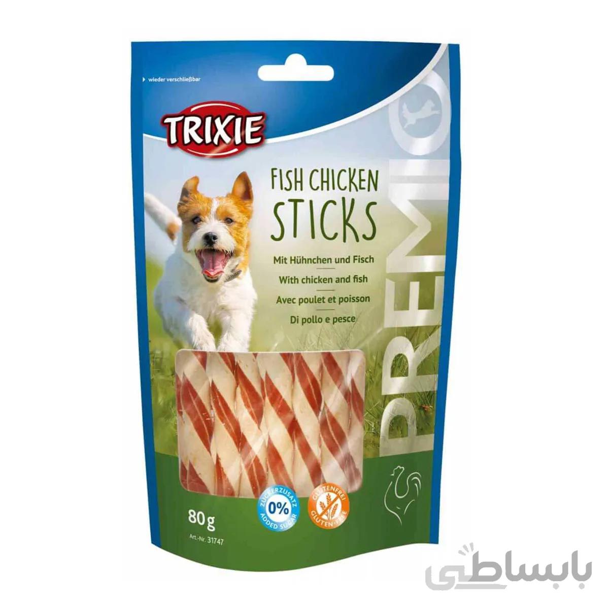تشویقی سگ تریکسی مدل Fish Chicken Sticks وزن ۸۰ گرم