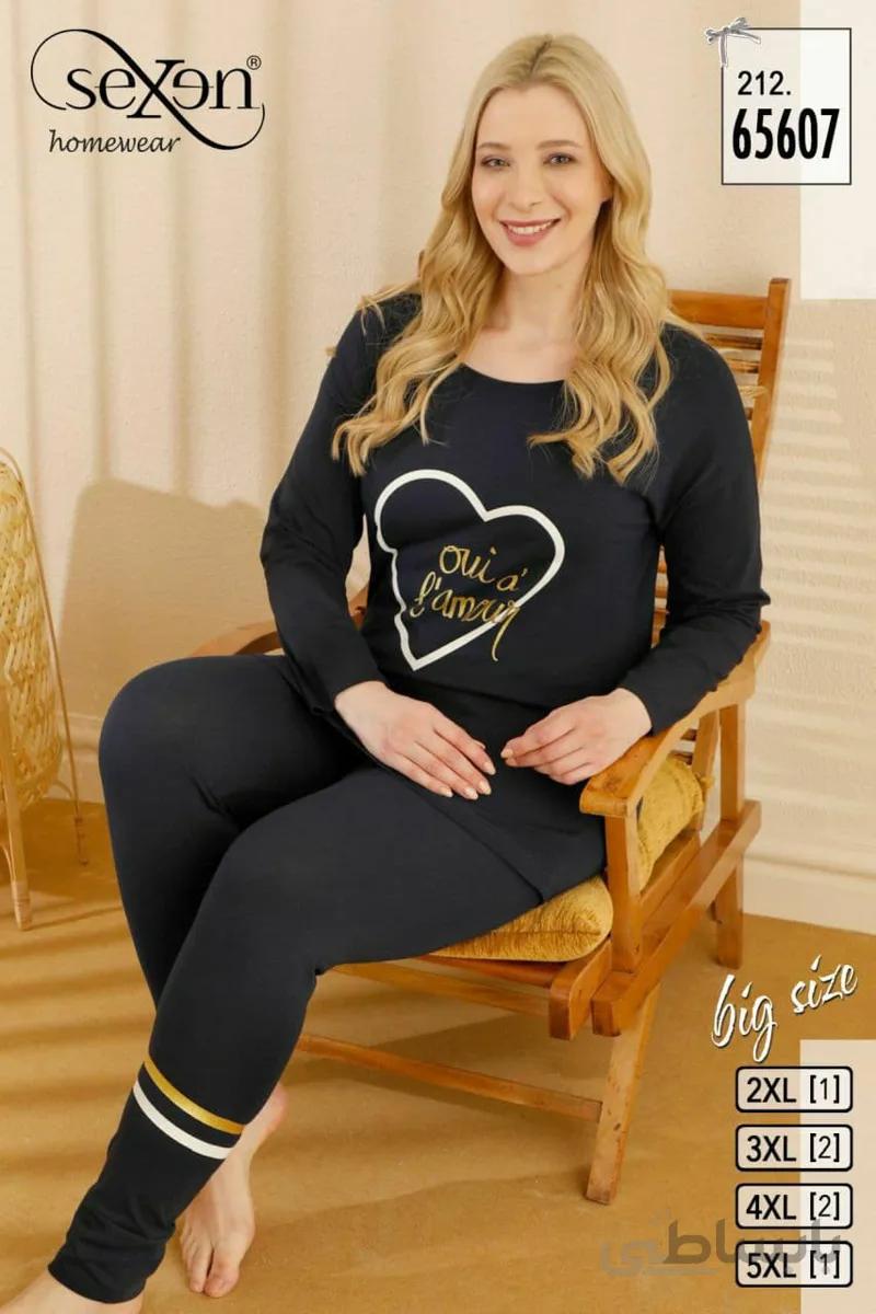 ست بلوز و شلوار نخی زنانه سایز بزرگ 65607 ترک | سکسن | Sexen
