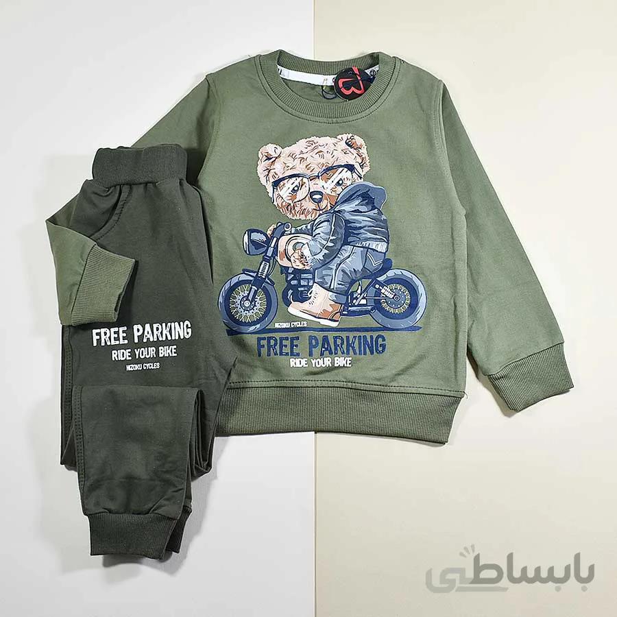بلوز و شلوار بچه گانه پسرانه طرح خرس موتور سوار کد 2306