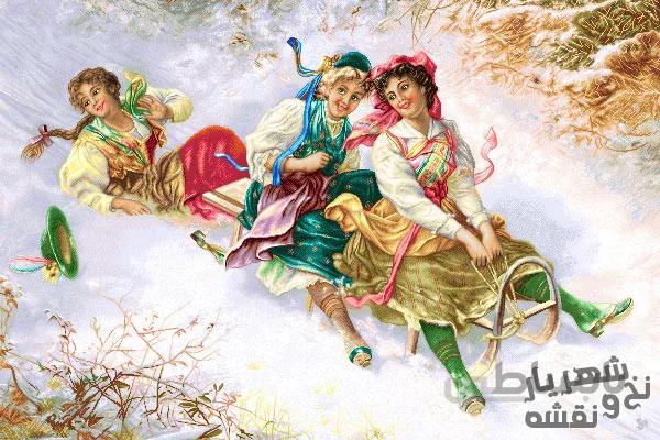 نخ و نقشه تابلو فرش کامپیوتری طرح سورتمه سواری کد p-6536