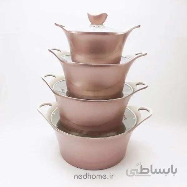 سرویس قابلمه چدن گرانیت 15 پارچه رزگلد BVK