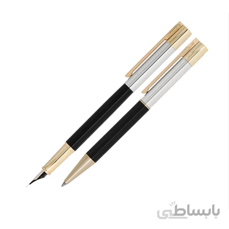 ست خودنويس و خودکار يوروپن مدل Flash نیمه مشکى کروم گیره زرد