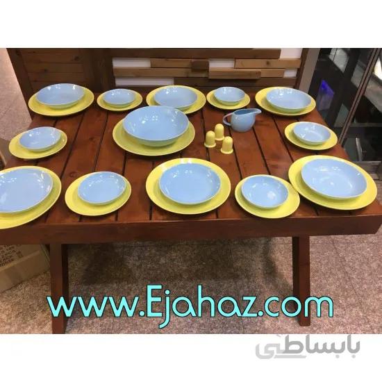 سرویس غذاخوری 30 پارچه چینی سرامیک رنگی زرد - آبی ترکیبی کلارا رومز
