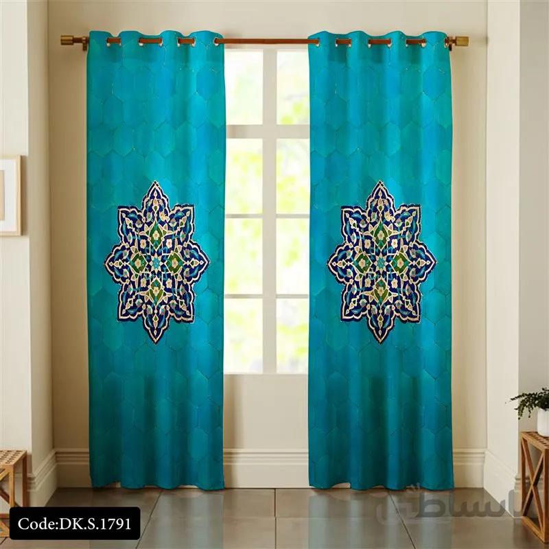 پرده پانچی (هازان و مخمل)کد DK.S.1791 طرح ایرانی و سنتی اسلیمی کاشی