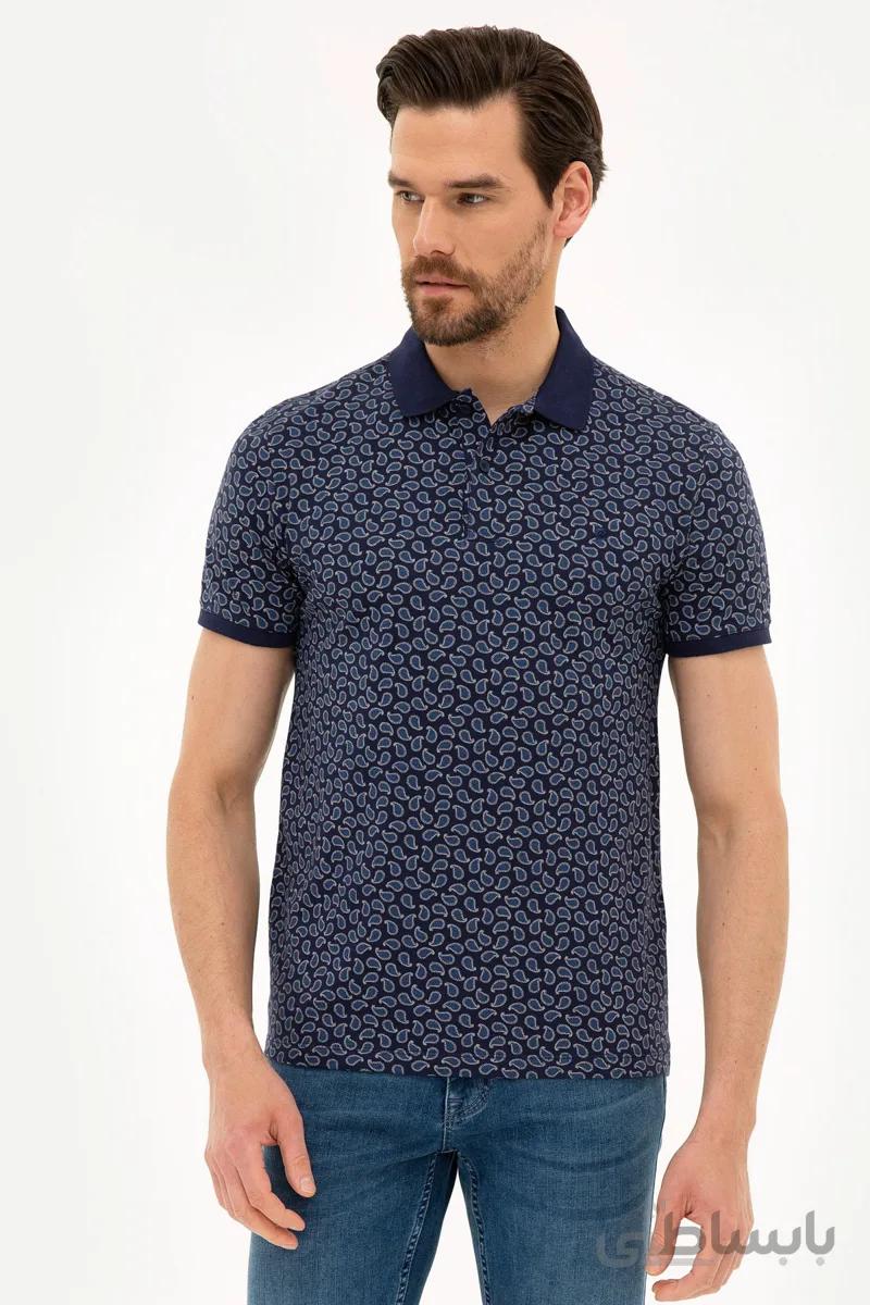 Pierre Cardin تی شرت یقه دار نایلون بلو اسلیم فیت