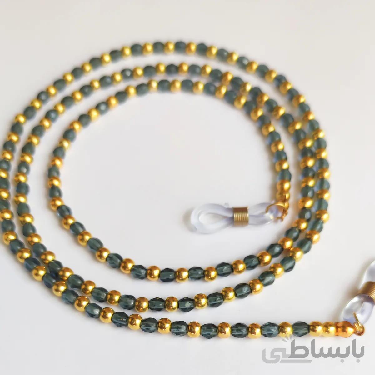 بند عینک اروشا کریستال طوسی و گوی طلایی ا Gray and golden eyeglasses chain (Arousha)