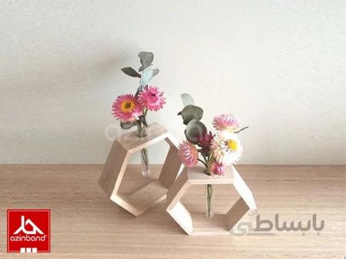گلدان شش ضلعی تک شاخه ای ا گلدان چوبی با چوب درختان میوه یا جنگلی