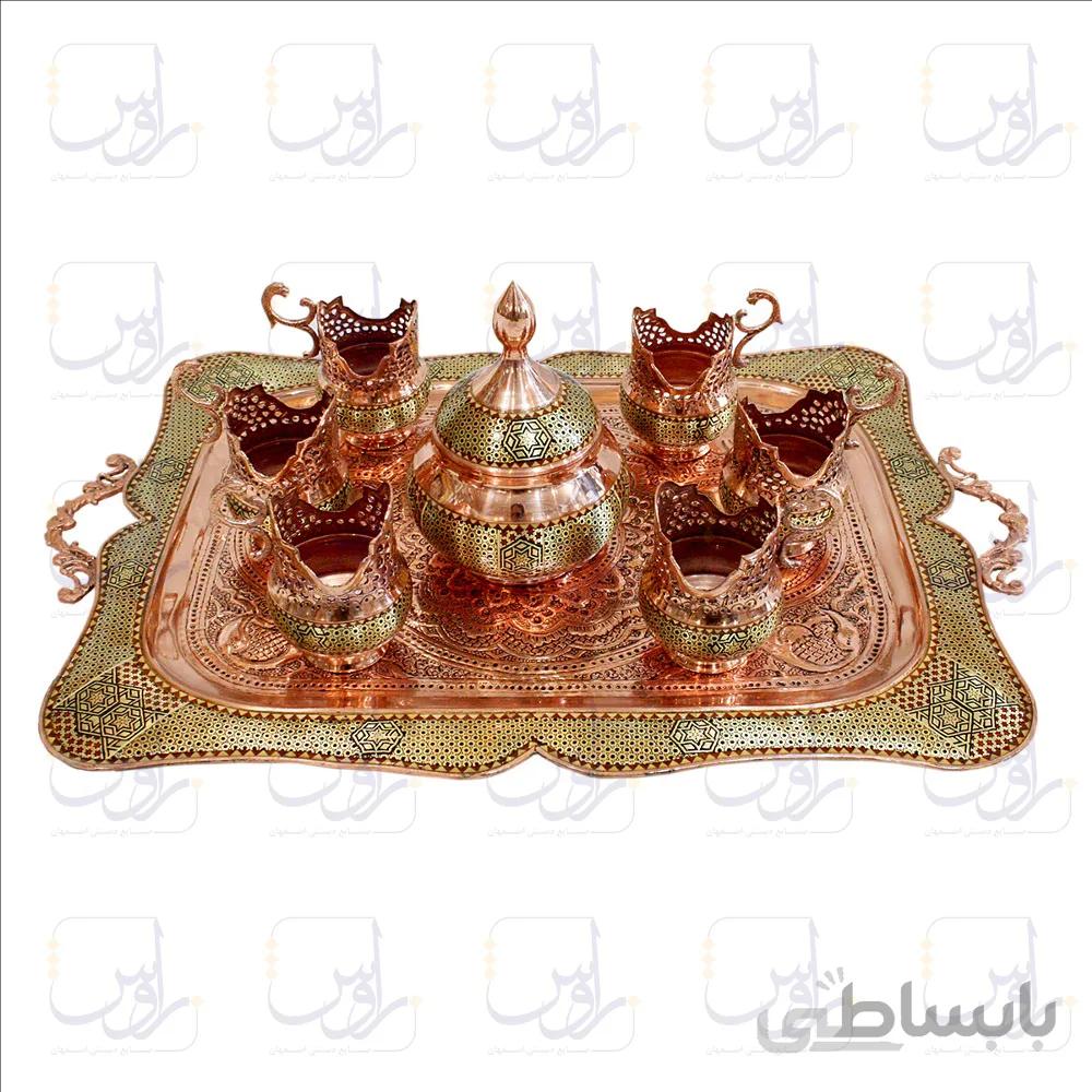 سرویس چایی خوری بزرگ مس و خاتم