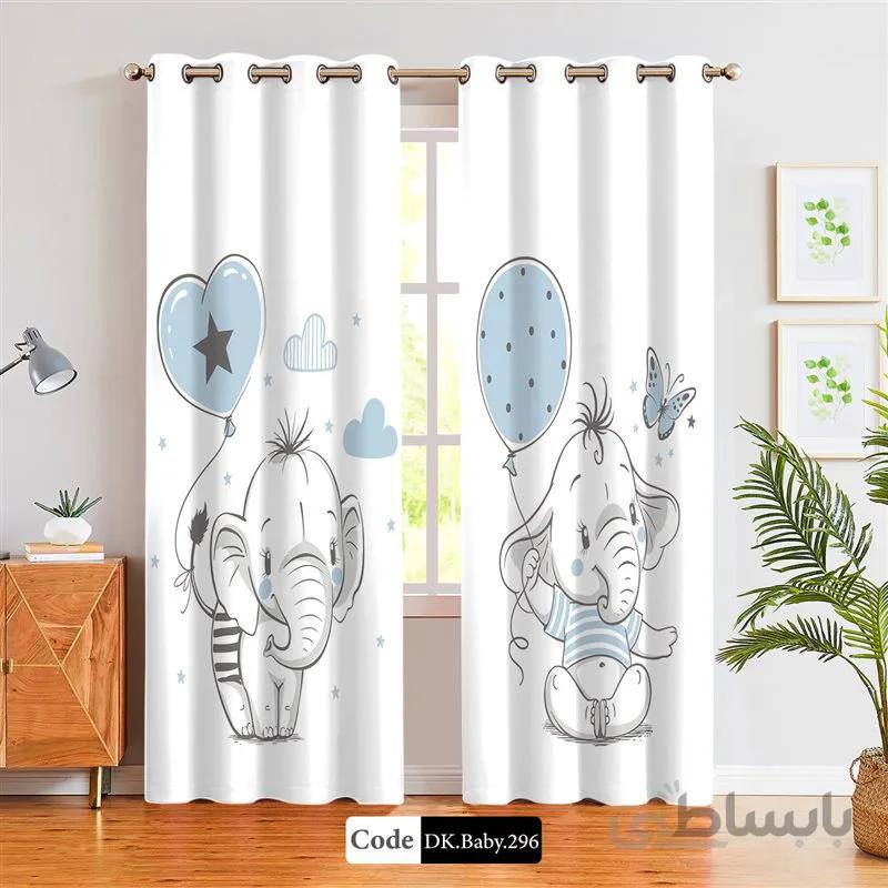 پرده پانچی (هازان و مخمل)کد DK.Baby.296 طرح نوزاد بچه فیل و پروانه