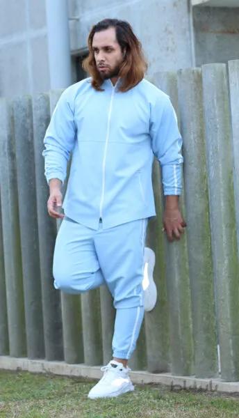 ست تک خط ابی کتان کش ا Men's set, code 217, hoodie and pants with zipper design, Dors, cream color