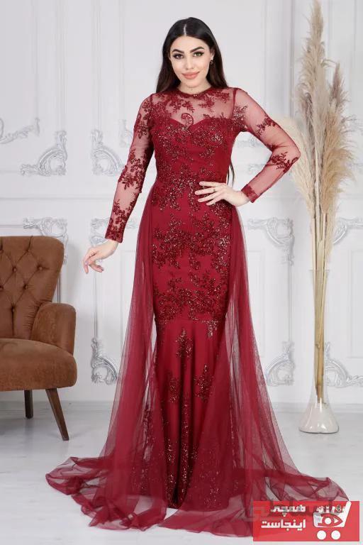 خرید لباس مجلسی زنانه ترک جدید برند Matik Abiyem رنگ زرشکی ty83587477