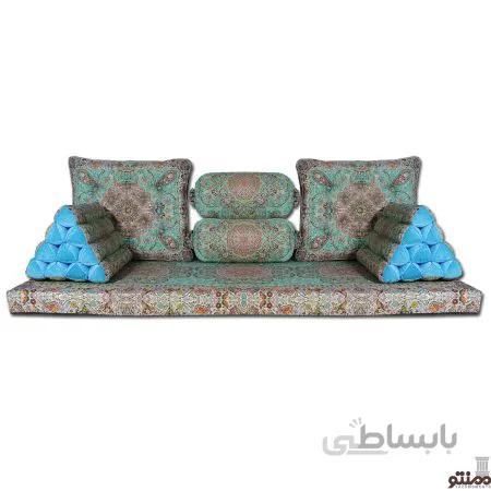 پشتی سنتی شاه نشین ترمه طرح افشار – ست 7 تکه سبز