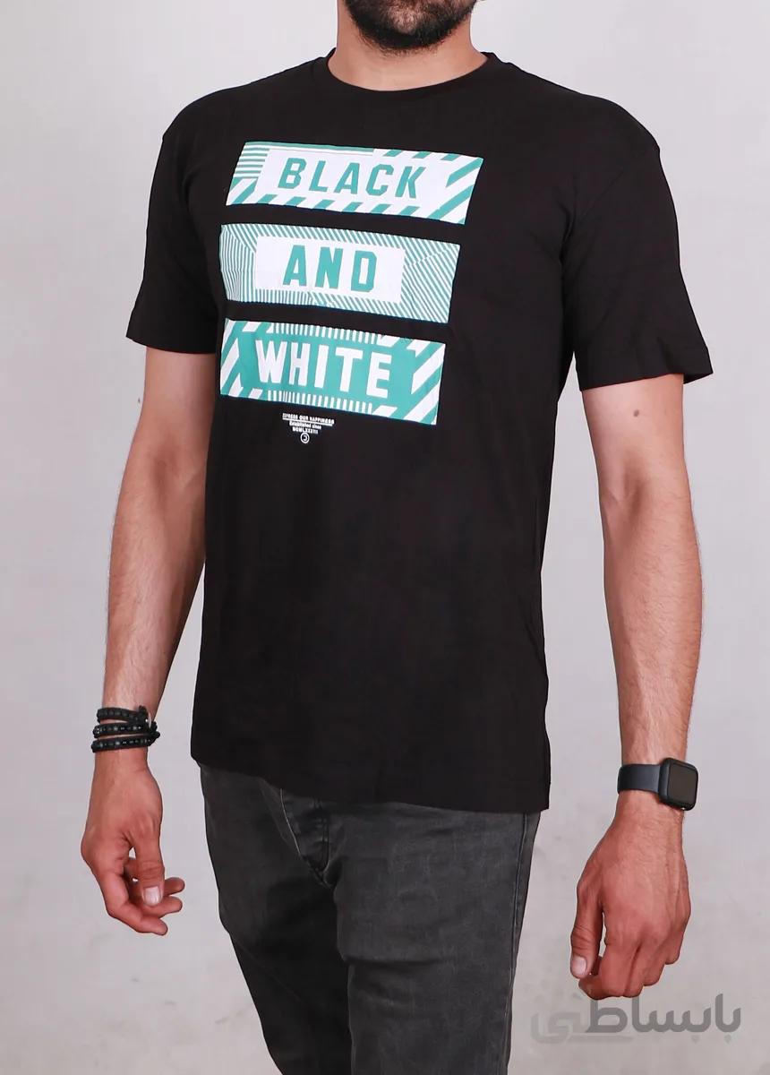 تیشرت یقه گرد مردانه مشکی مدل Black and White